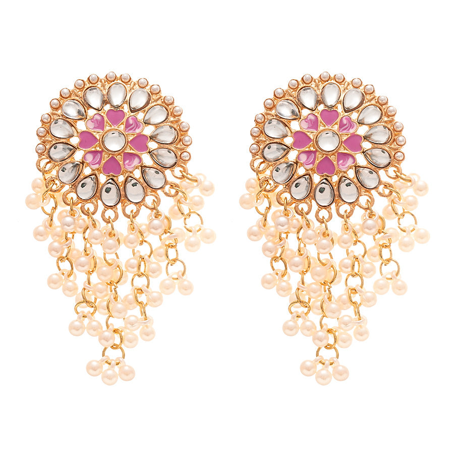 Wholesale Exaggerated Acrylic Round Pearl Tassel Silver Pin Earrings