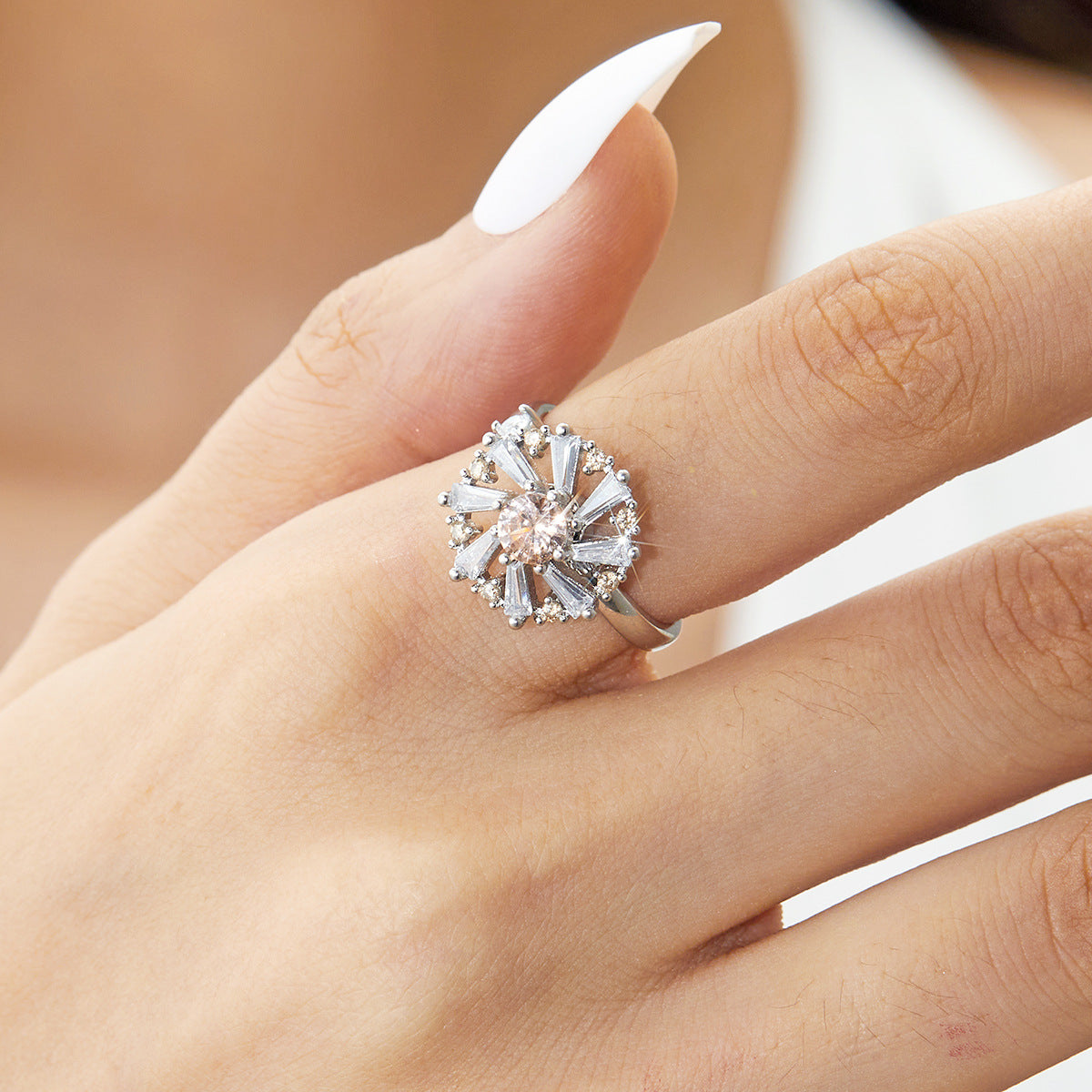 Wholesale Rotatable Ring Rotating Pinwheel Flower Set Zircon Open Adjustable Ring ACC-RS-Gangm001