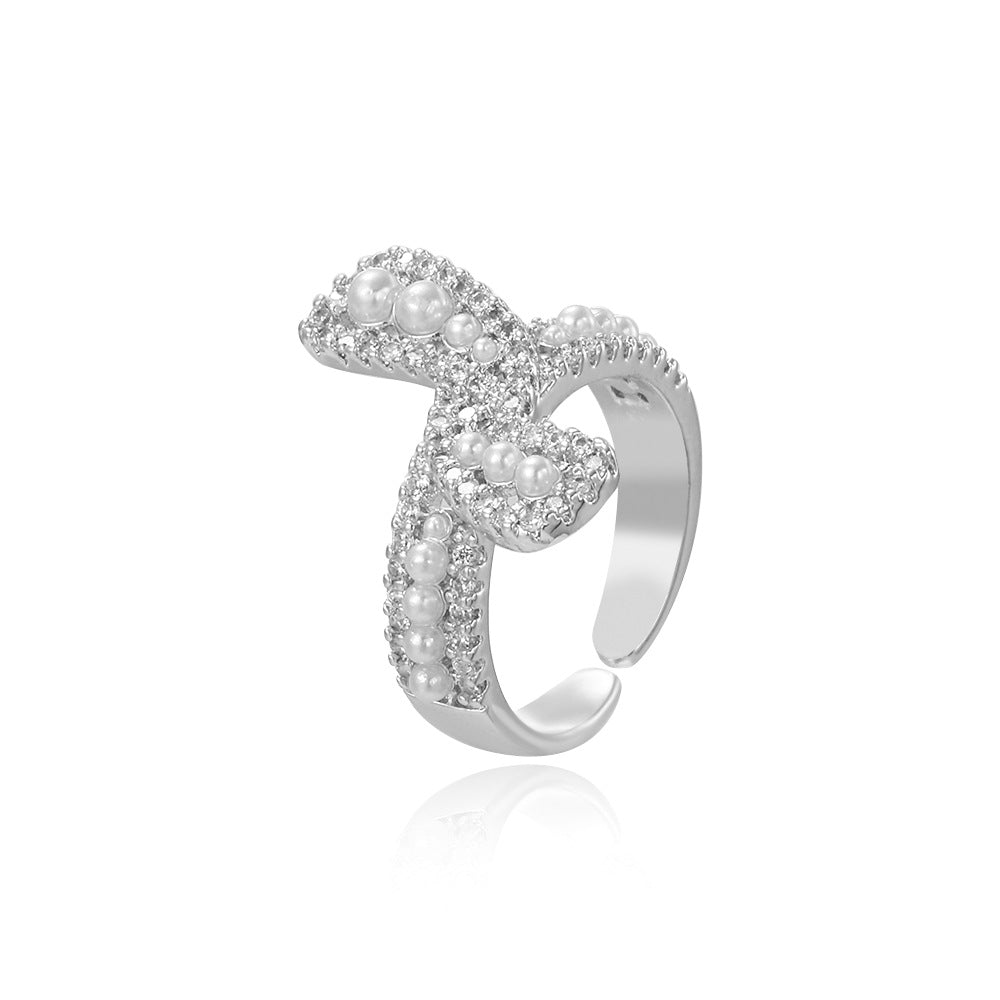 Wholesale Baroque copper-plated gold bow zircon open ring