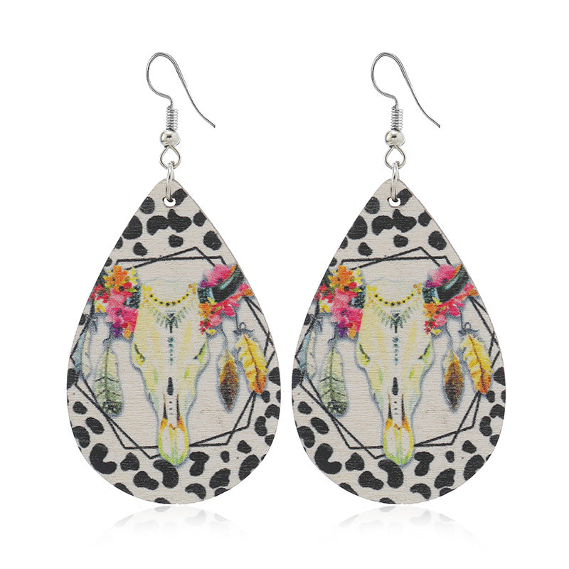 Wholesale Western style cow head sunflower water drop Earrings