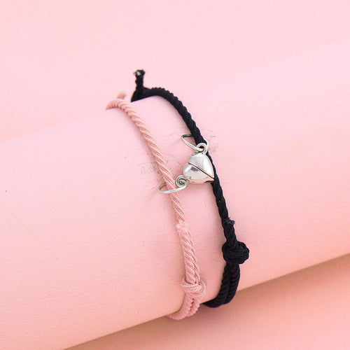 Wholesale  Magnet Electrocardiogram  Black and White Braided Love Magnet Bracelet suit