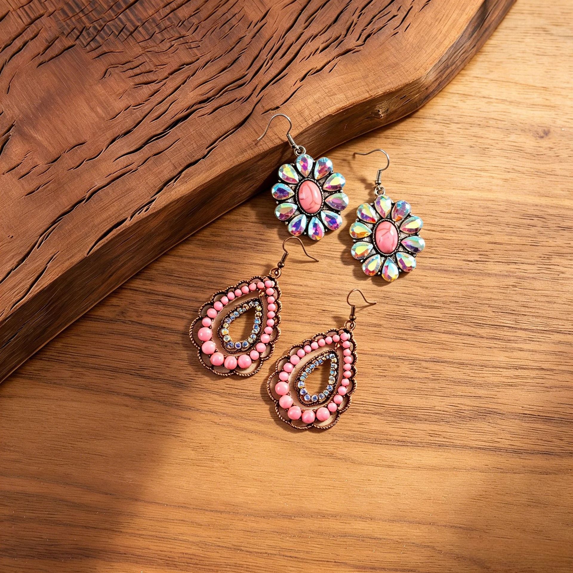 Wholesale Retro Bohemian Turquoise Flower Drop Earrings,  Zinc Alloy Electroplated – Boutique Resale Accessory