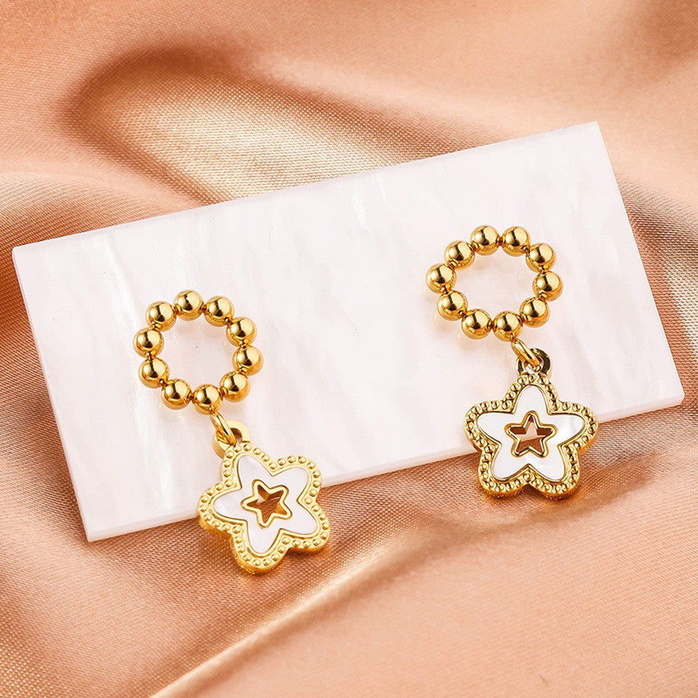 Wholesale Stainless Steel Round Steel Bead Pendant Five-pointed Star Earrings ACC-ES-RuiX005