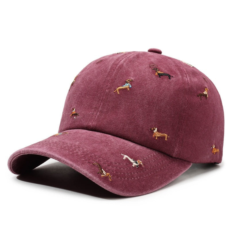 Wholesale Retro Puppy Embroidery Baseball Cap Washed Curved Brim Adjustable Street Fashion Cap