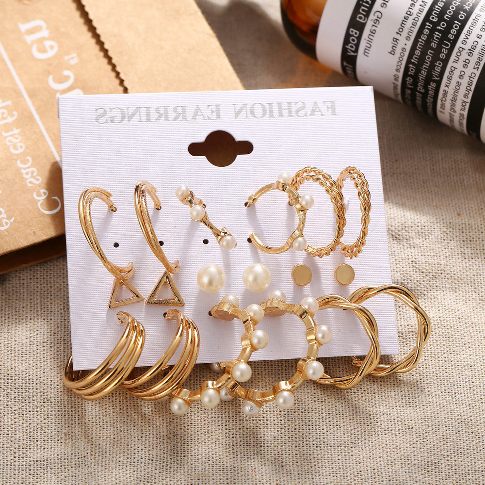 Wholesale French Vintage Gold Earring Set with Pearls 6 Pieces ACC-ES-HZS001