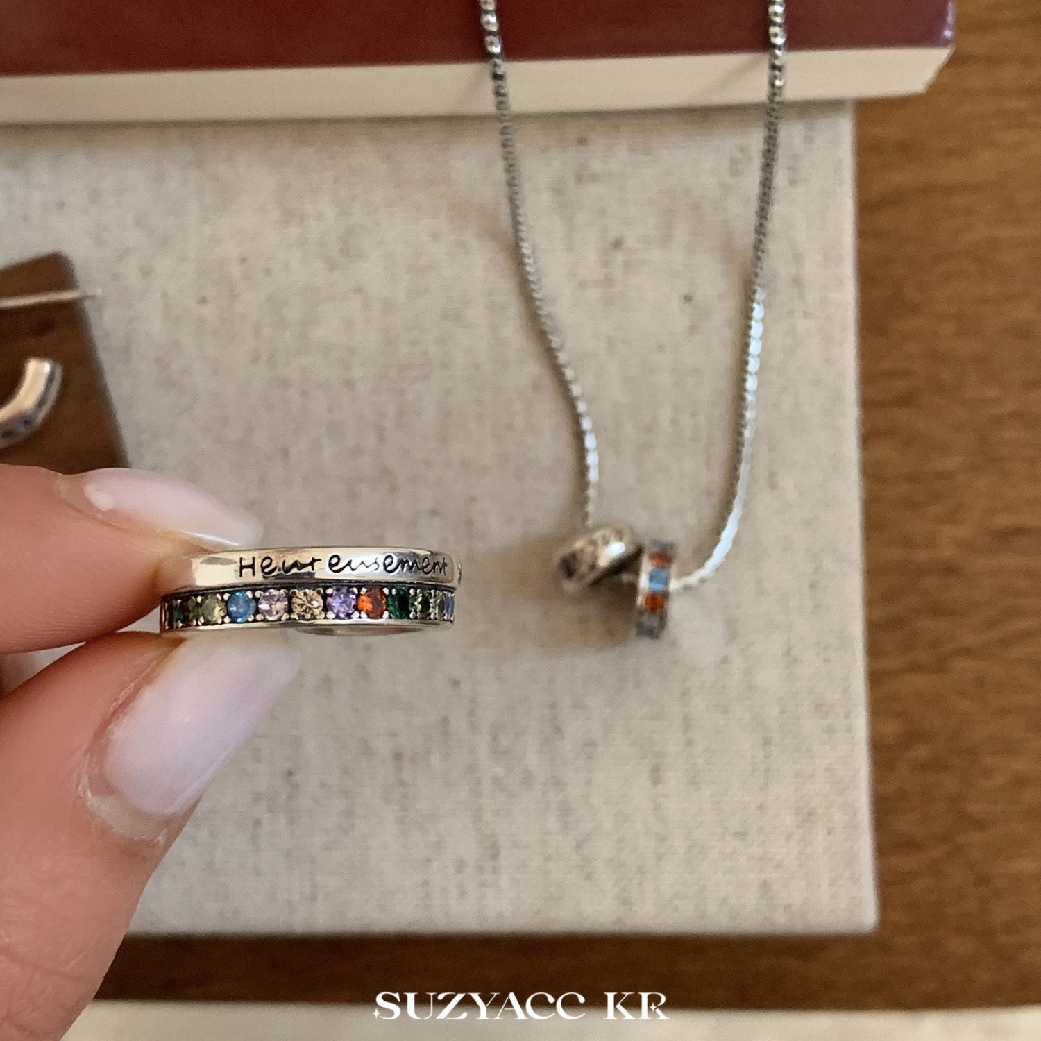 Wholesale S925 Sterling Silver Rainbow Passepartout Ring