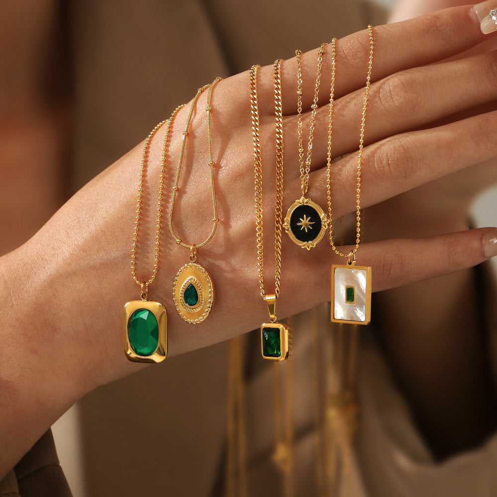 Wholesale  Retro Emerald Stainless Steel Necklace