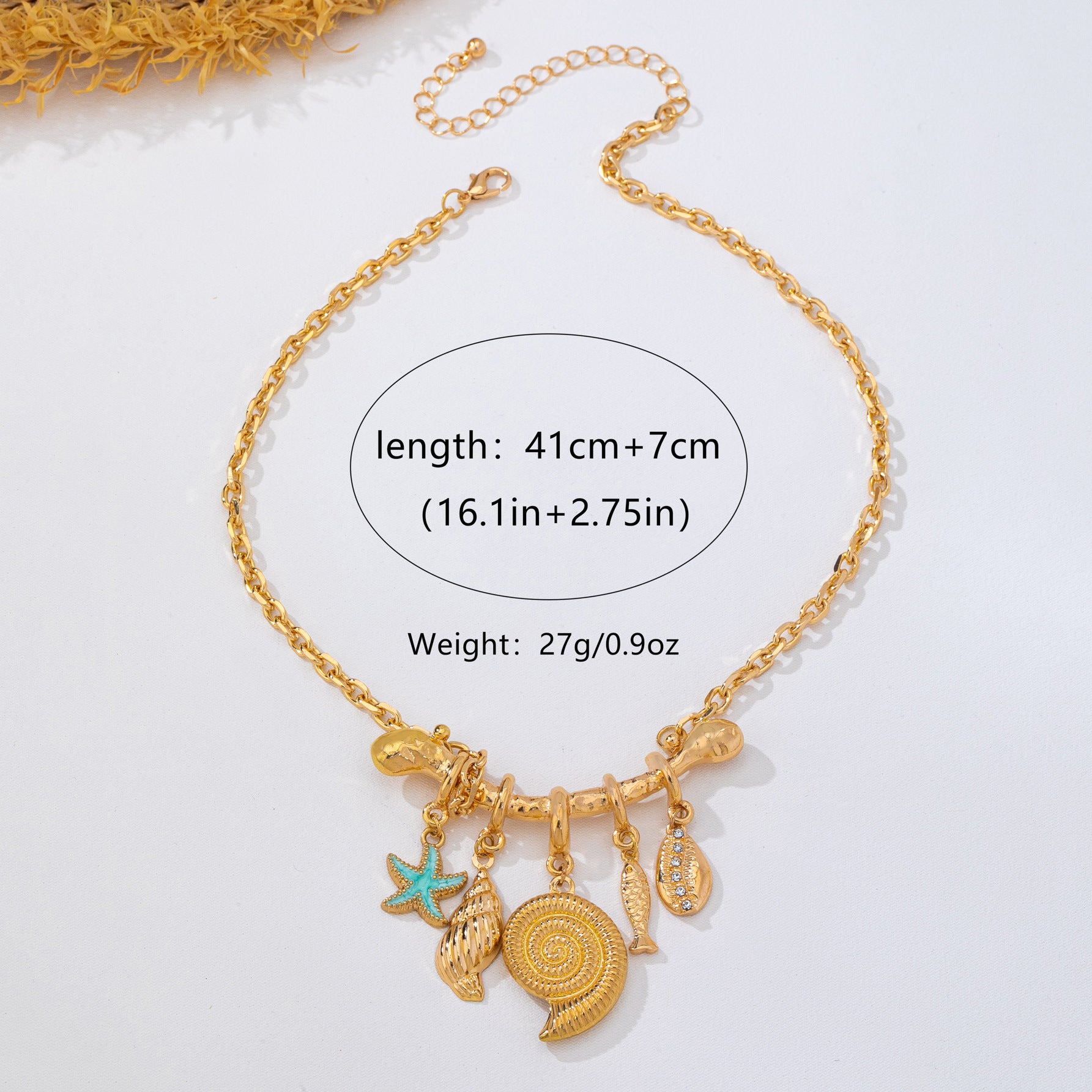 Wholesale Gold Tone Ocean Themed Collarbone Necklace Thick Chain With Starfish Seashell And Fish Charms Vacation Style Boutique Resale Gift