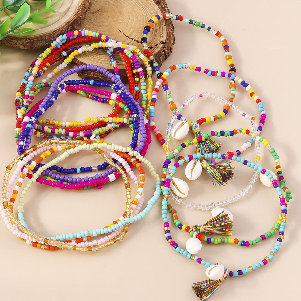 Wholesale colorful rice beads shell anklet suit