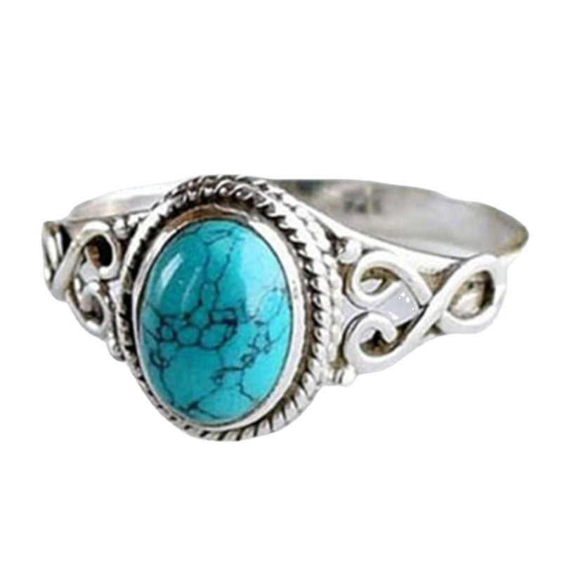 Wholesale Retro Turquoise Geometric Ring Women' s Fashion Jewelry Accessory Gift