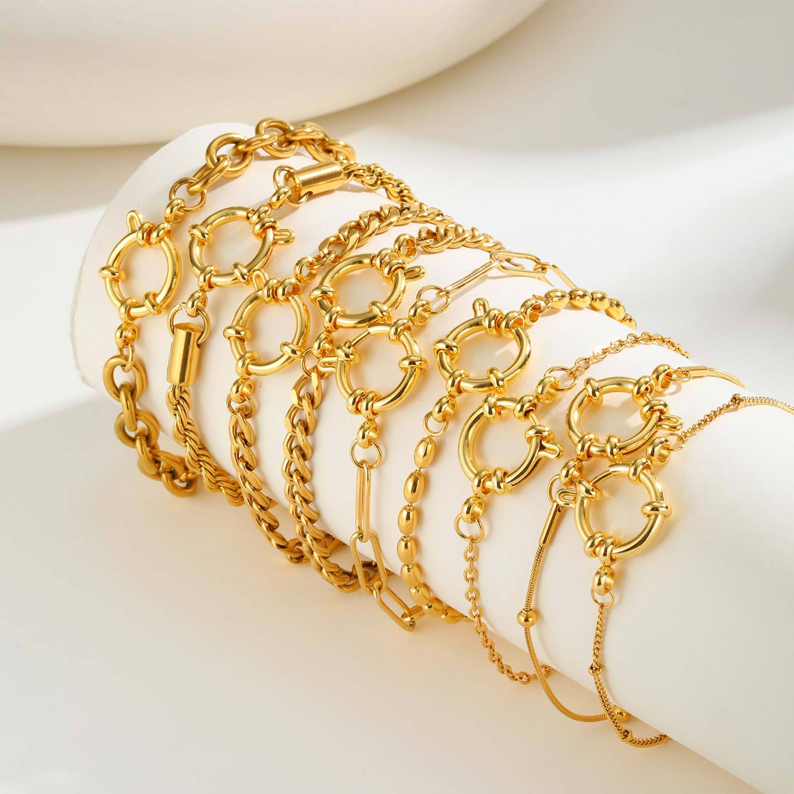 Wholesale Gold Tone Stainless Steel Twisted Chain Beaded Bracelet Stylish Fashion Jewelry Accessory For Women