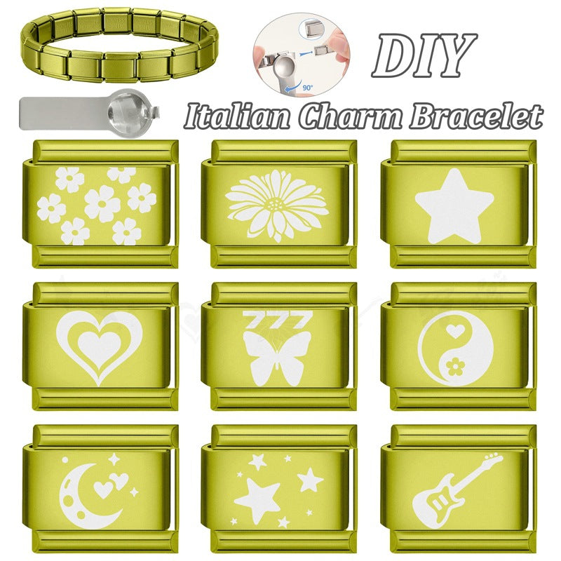 Wholesale 9mm Italian Charm Starter Bracelets DIY square Single Section Creative Stainless Steel Composable Bracelet