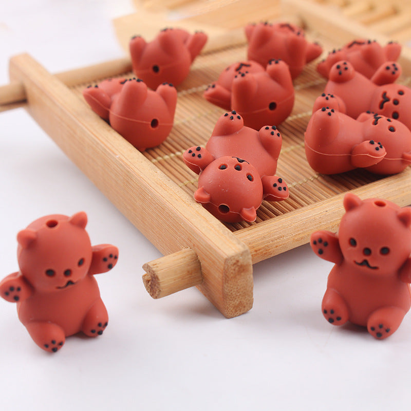Wholesale 5pcs Animal Bear Silicone Beads Focal Beads DIY Bead Accessories ACC-BDS-GuangTian049