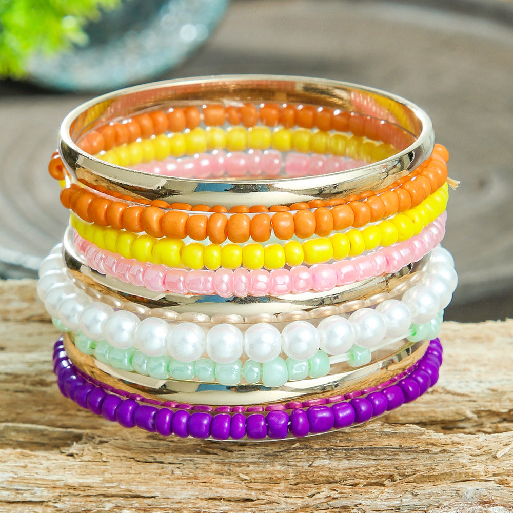 Wholesale Bohemian Glass Stacked Bracelets Colorful Personalized Letter Jewelry Accessory