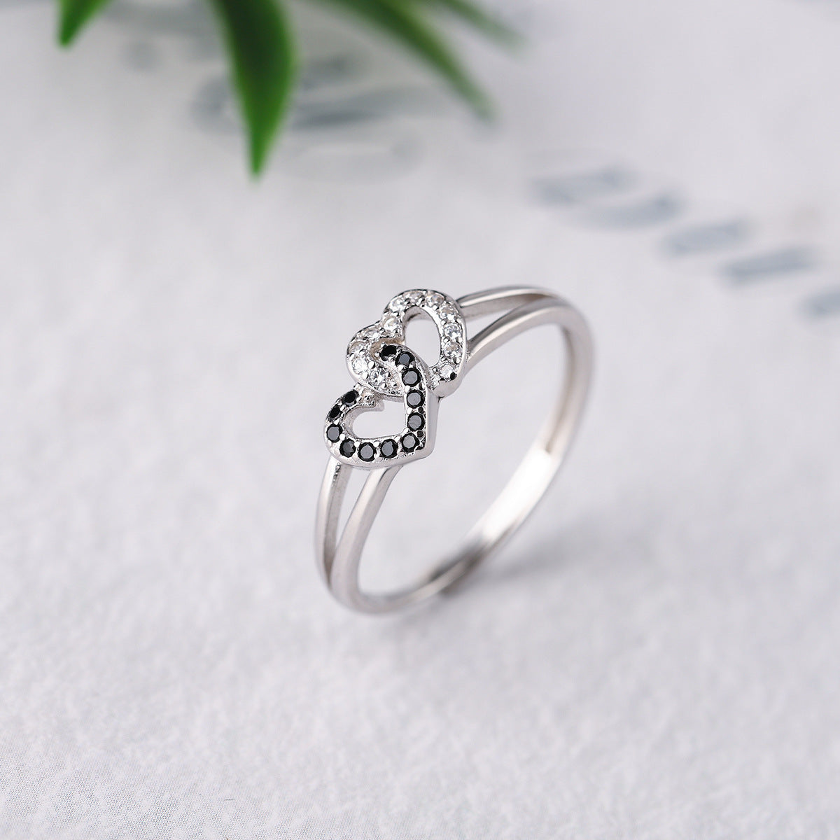 Wholesale s925 Sterling Silver Hollow-out Double Love Luxury Ring