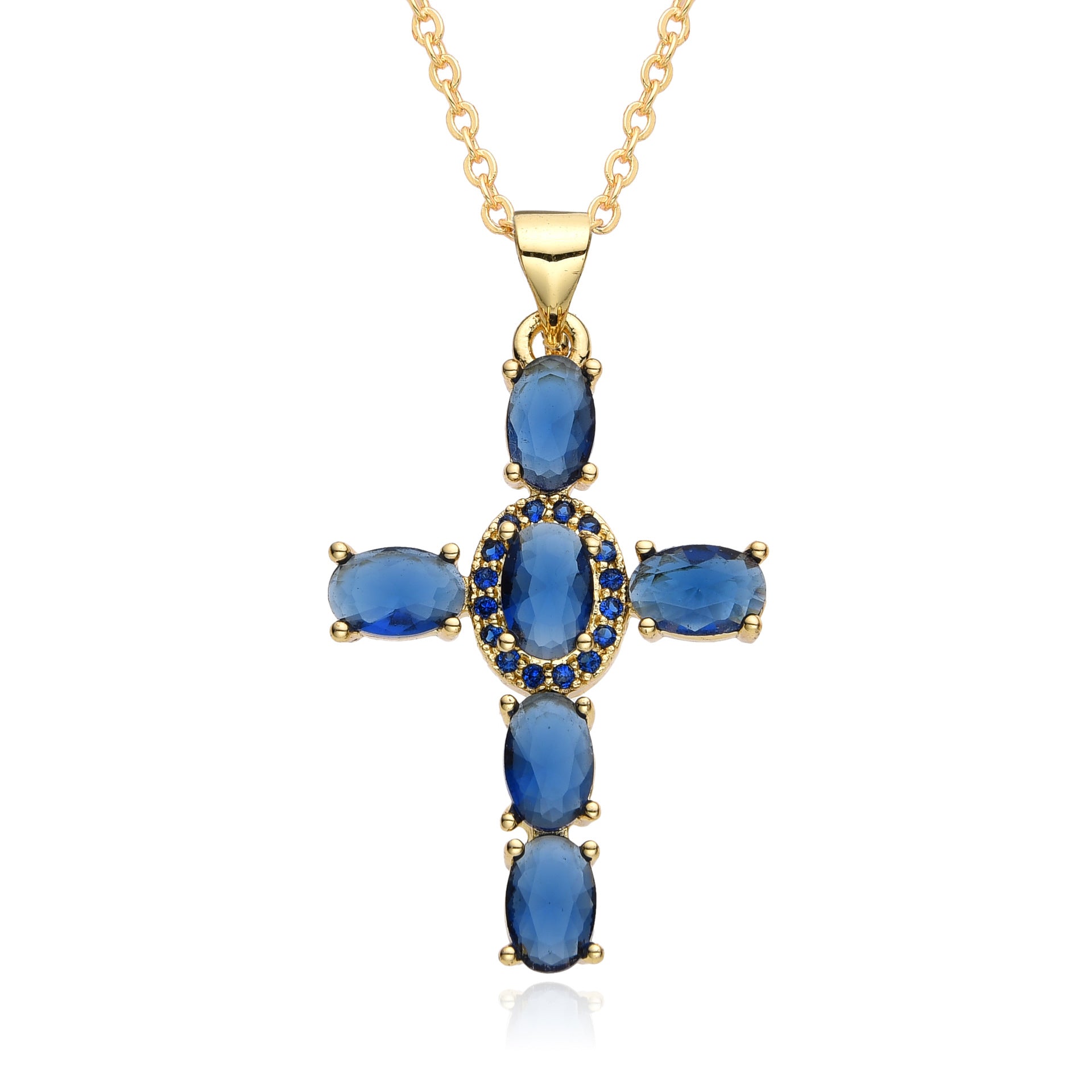 Wholesale  micro inlaid zircon necklace multi-color cross pendant hip hop necklace
