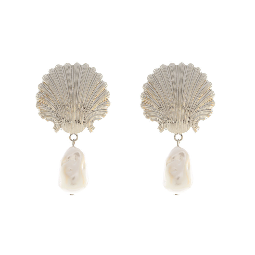 Wholesale  Alloy Shell Baroque Pearl Pendant Earrings