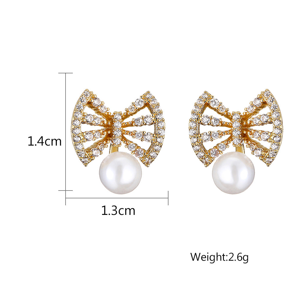 Wholesale  Retro Micro-inlaid Zircon Bow Earrings