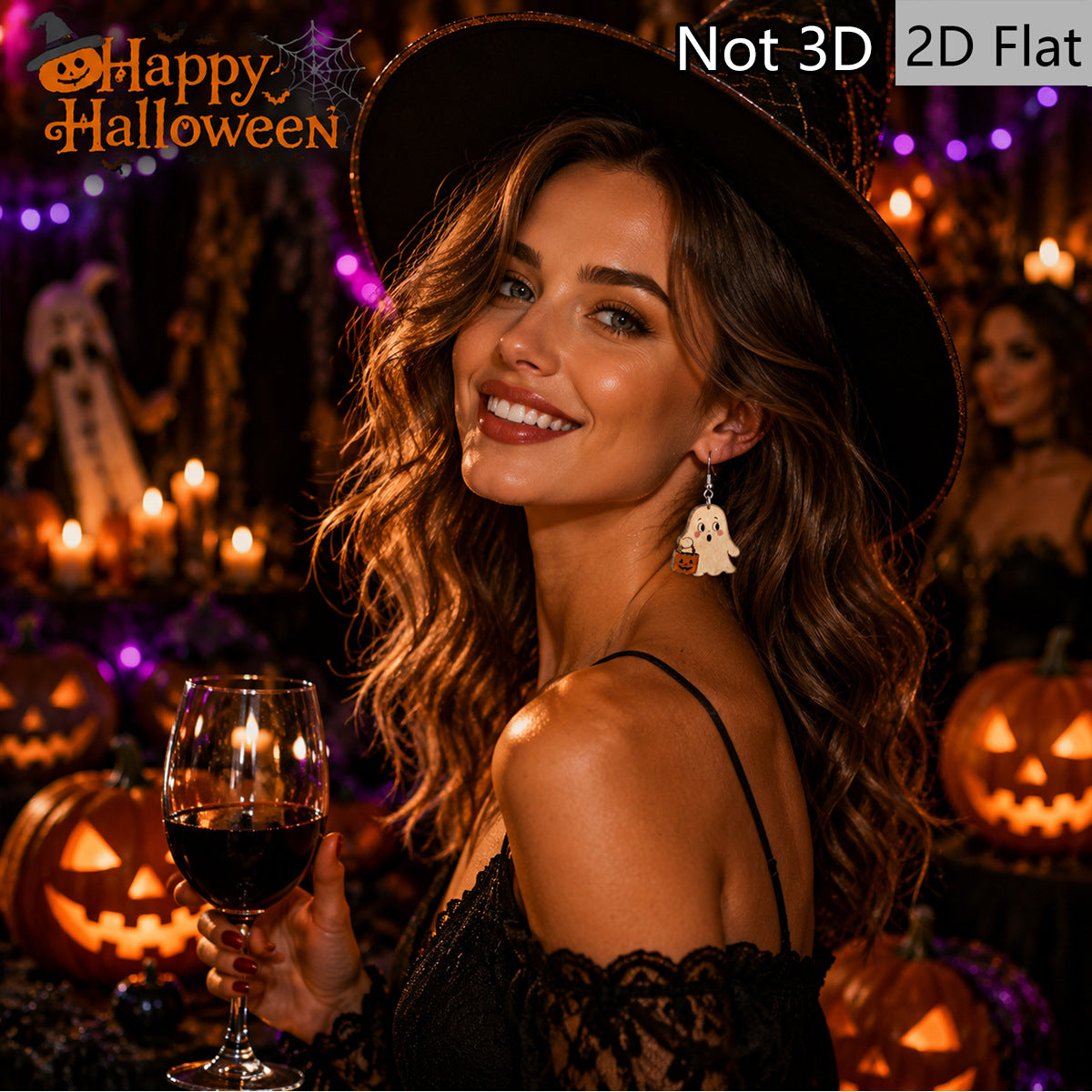 Wholesale Wooden  Earrings With Ghost Pumpkin Charms For Party Wear