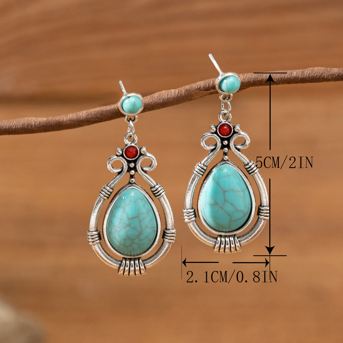 Wholesale Middle Ages Ethnic Style Turquoise Water Drop Earrings ACC-ES-XLH004