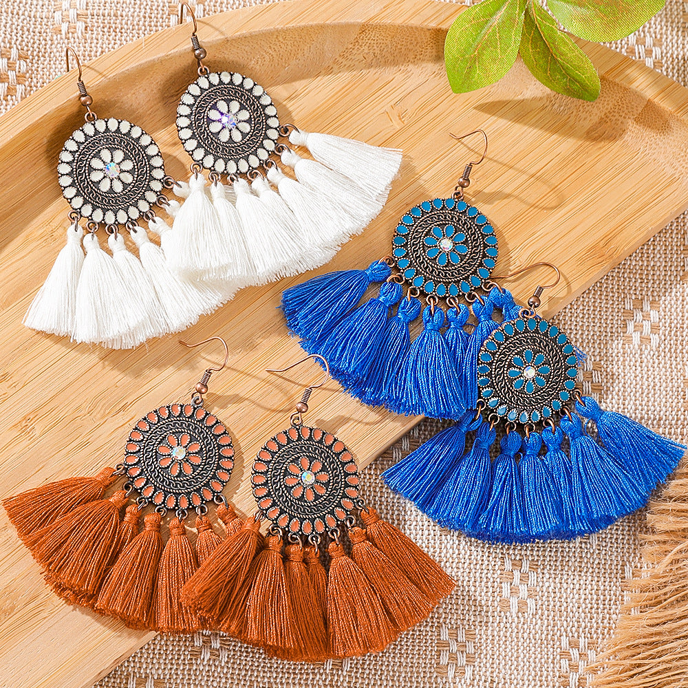 Wholesale Alloy Bohemian Tassel Earrings Trendy Fashion Accessory for Boutique Resale