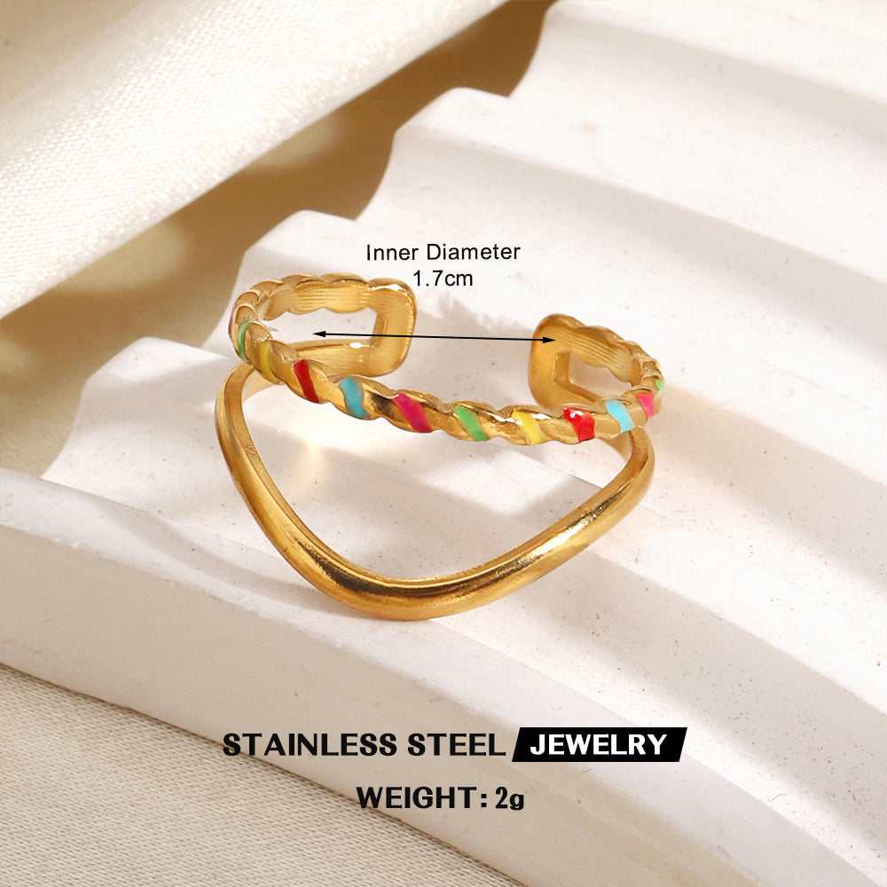 Wholesale Gold Plated Stainless Steel Colorful Enamel Floral Geometric Ring Trendy Fashion Accessory for Women