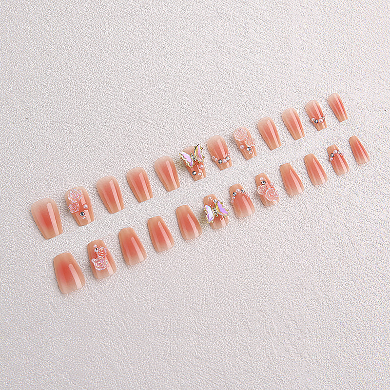 Crystal Butterfly Camellia Aurora Manicure Press-on Nails kits 24 pieces/box ACC-NS-BaiYuan001