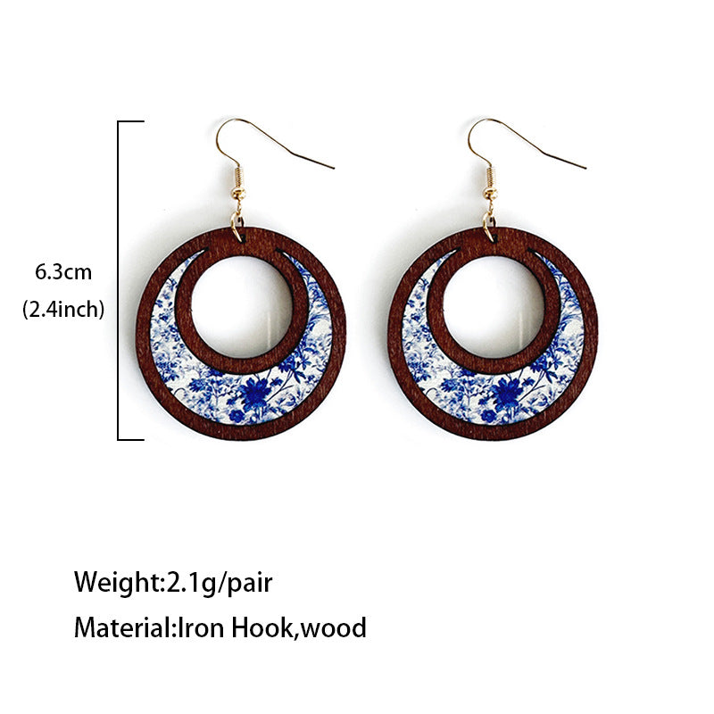 Wholesale Floral wooden earrings sunflower double ring inlaid earrings