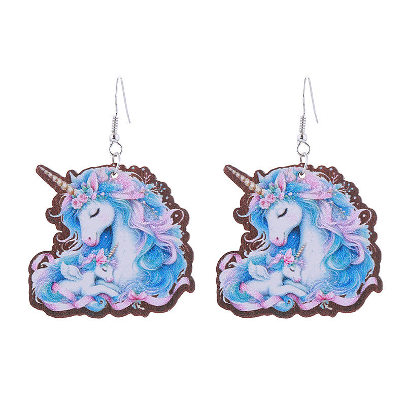 Wholesale Mother' s Day Wooden MOM Leopard Print Lip Print Creative Cartoon Earrings