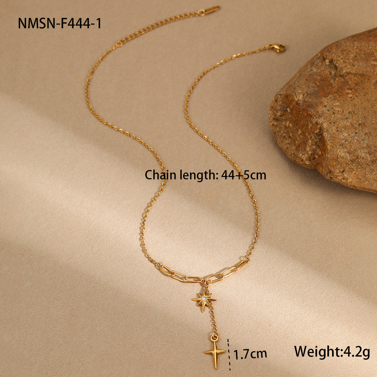 Wholesale Stainless steel clavicle chain diamond eight mans star necklace