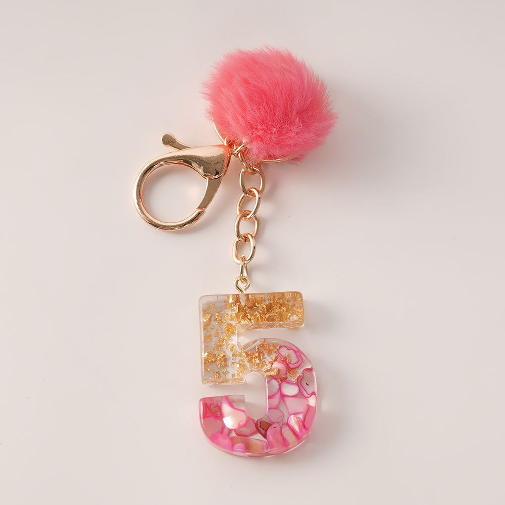 Wholesale Creative and Cute Red Fur Ball Letter Shell Handmade Glue Keychain Exquisite Pendant