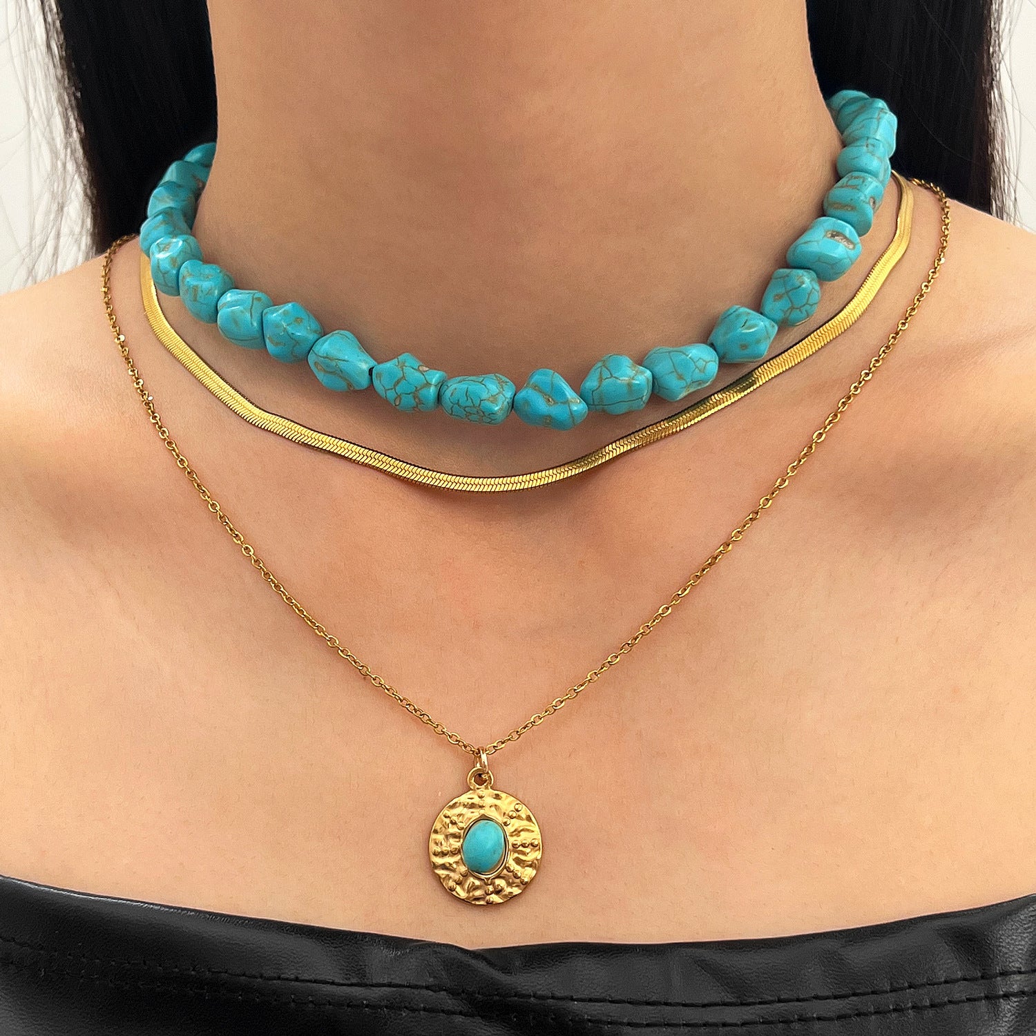 Wholesale Bohemian Evil Eye Turquoise Necklace Irregular Bead Pendant Women Fashion Jewelry Accessory