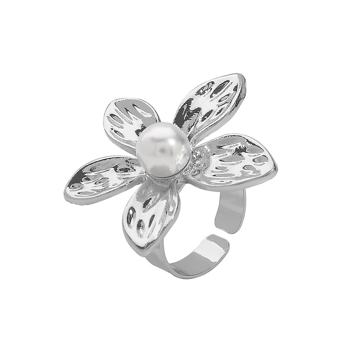 Orecchini a bottone con fiore in lega all'ingrosso Anello con perla intarsiata dal design retrò francese