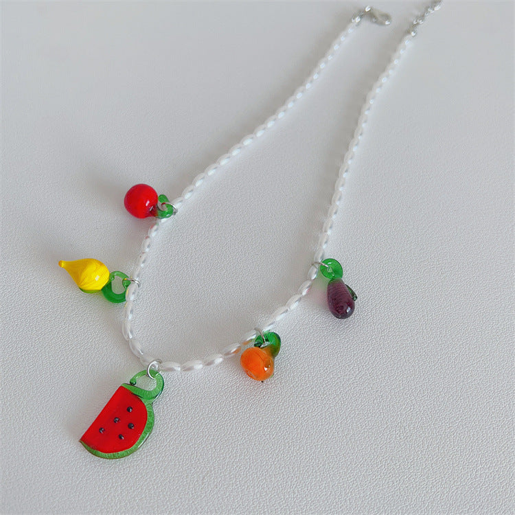 Wholesale  Retro Color Beaded Flower Necklace