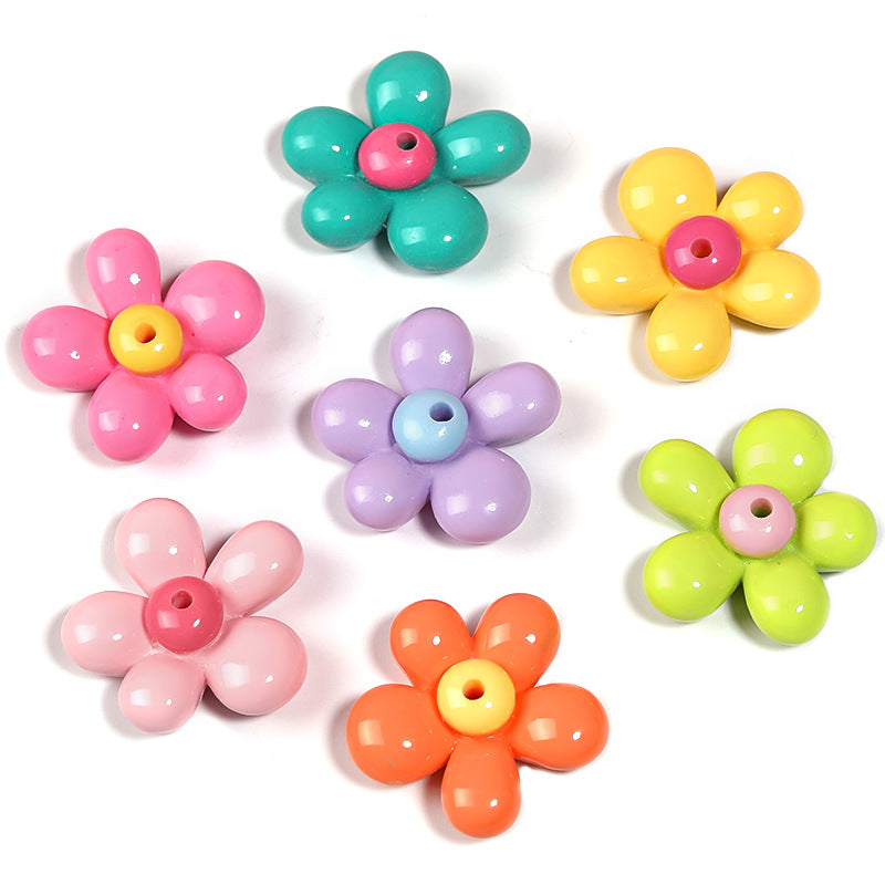 Wholesale 50pcs DIY Resin Accessories Small Daisy Five-petal Flower Beads Fancy Beads ACC-BDS-BLG029