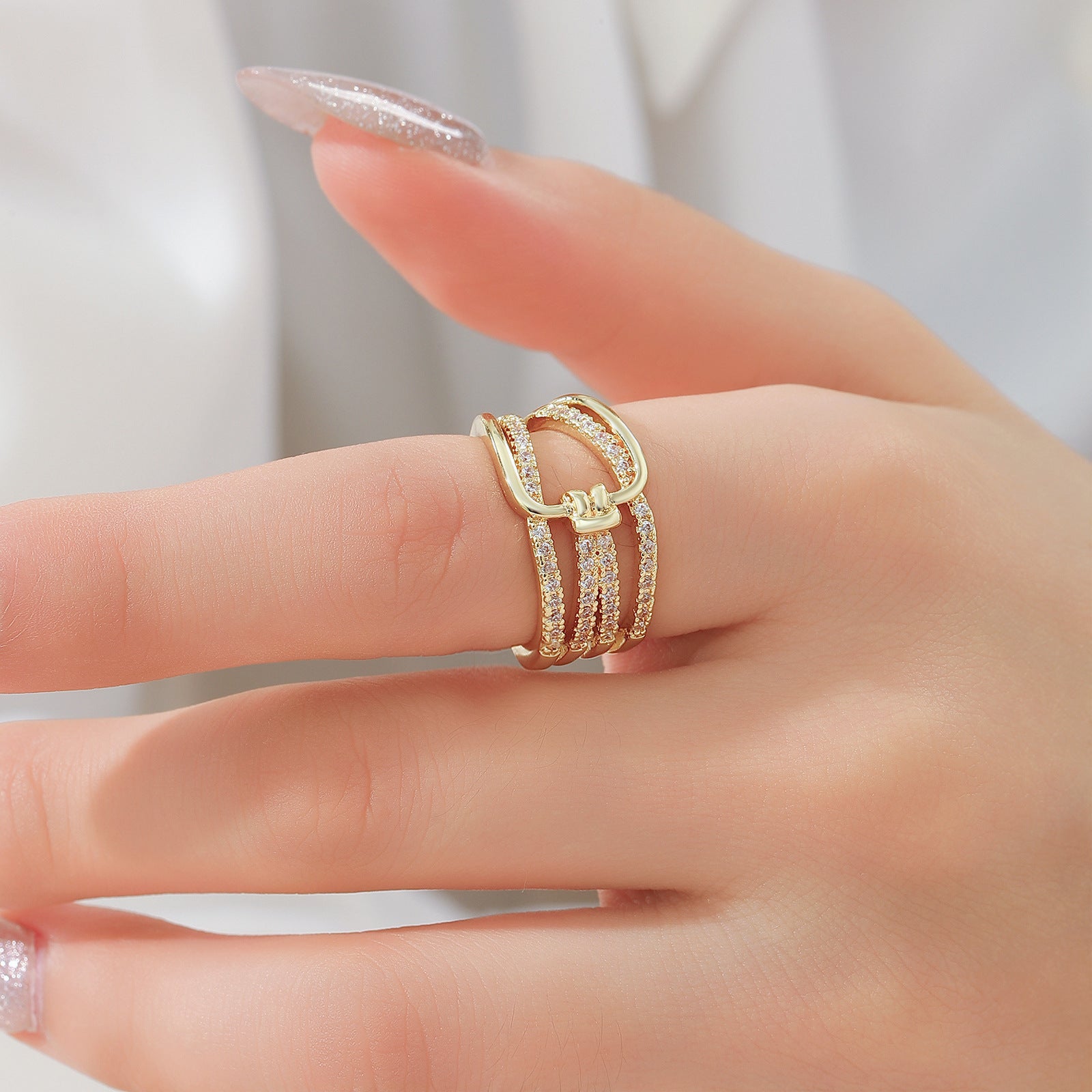 Wholesale Double Layer Zircon Flower Open Ring Gold Tone Women S Fashion Jewelry Accessory Boutique Resale Gift