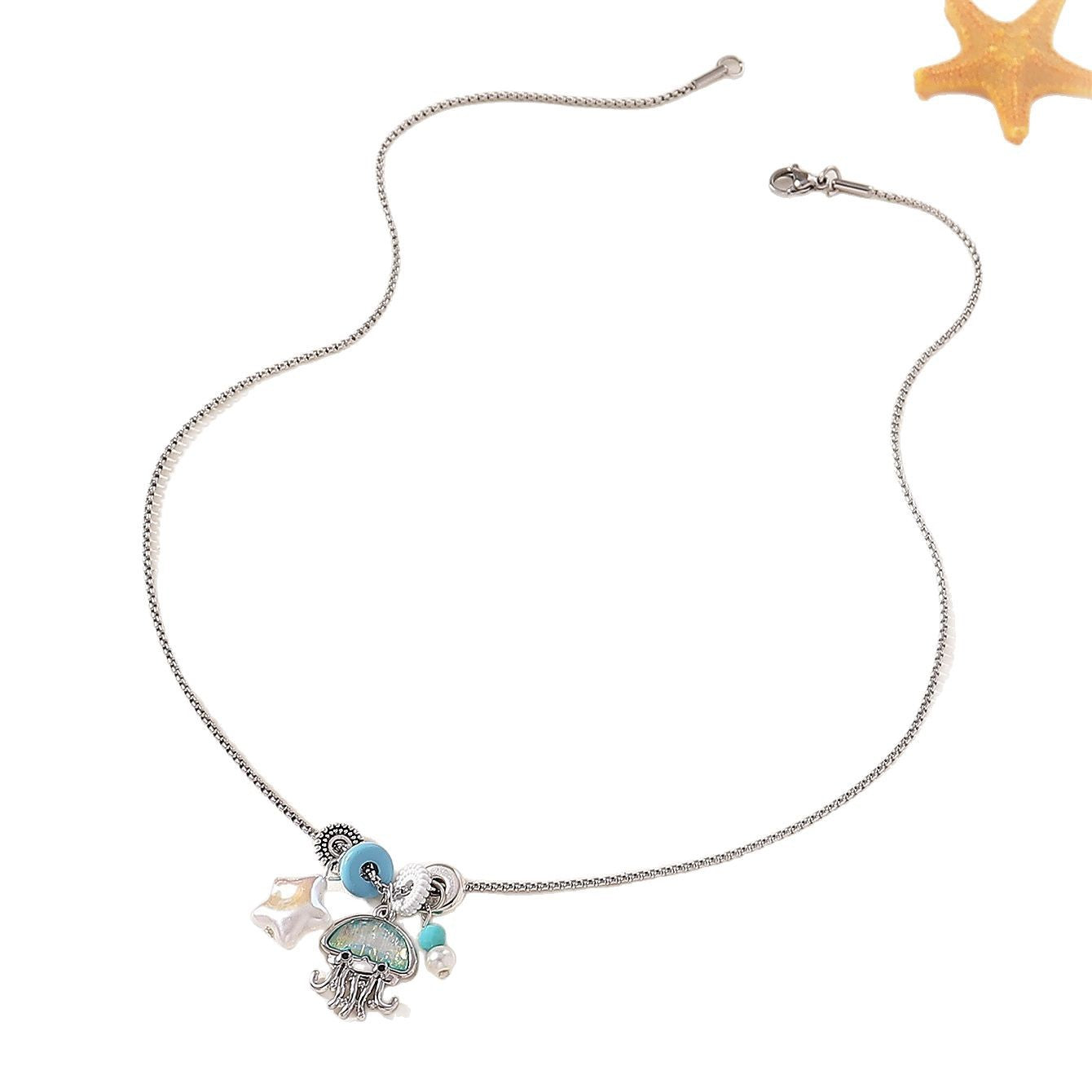 Wholesale Star rice beads blue jellyfish crystal multi-element necklace