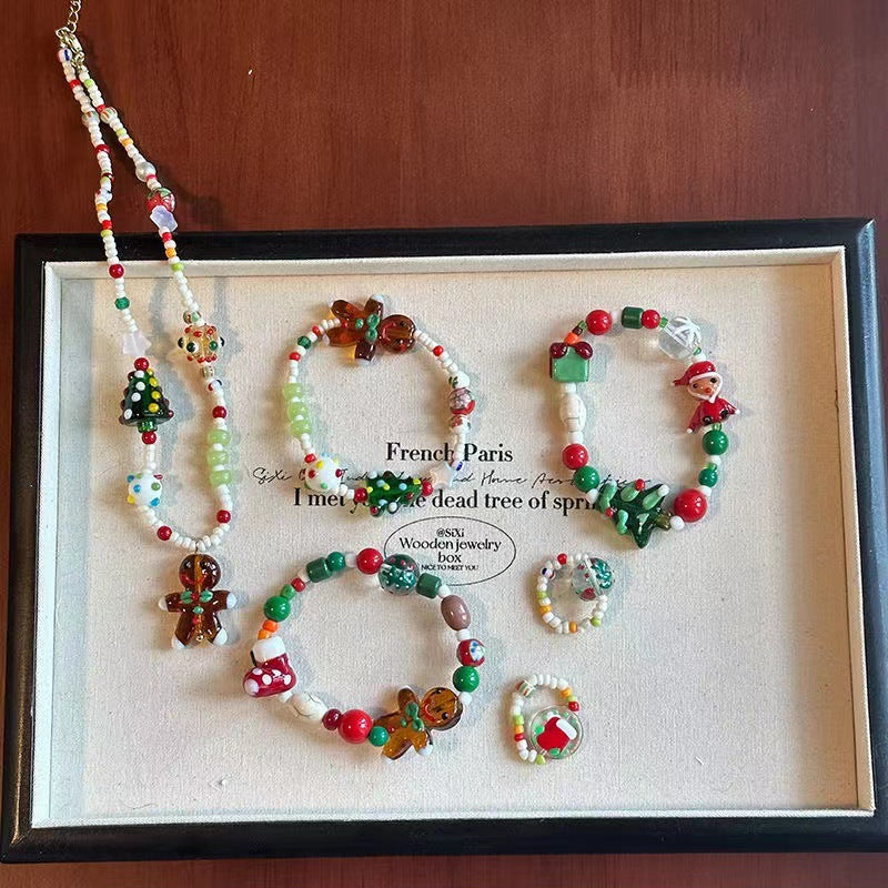 Wholesale Christmas Party Cartoon Cute Gingerbread Man  Beaded Necklace