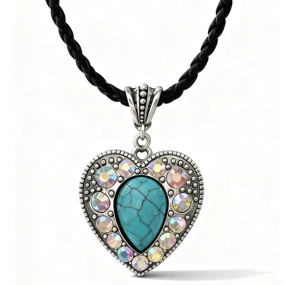 Wholesale Rhinestone Cross Pendant Necklace with Leather Rope,  Boho Style Fashion Accessory for Women