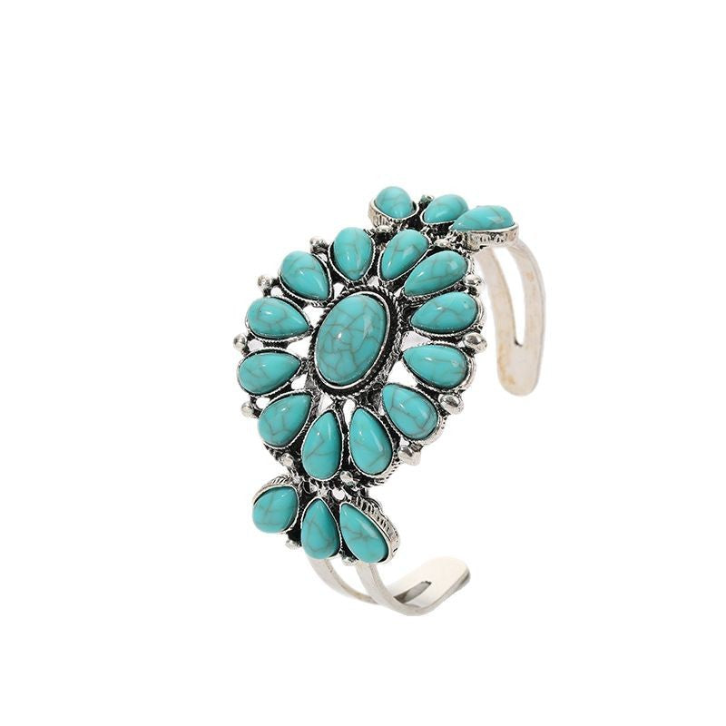 Wholesale Women S Bohemian Retro Ethnic Turquoise Floral Alloy Bracelet Fashion Jewelry Accessory
