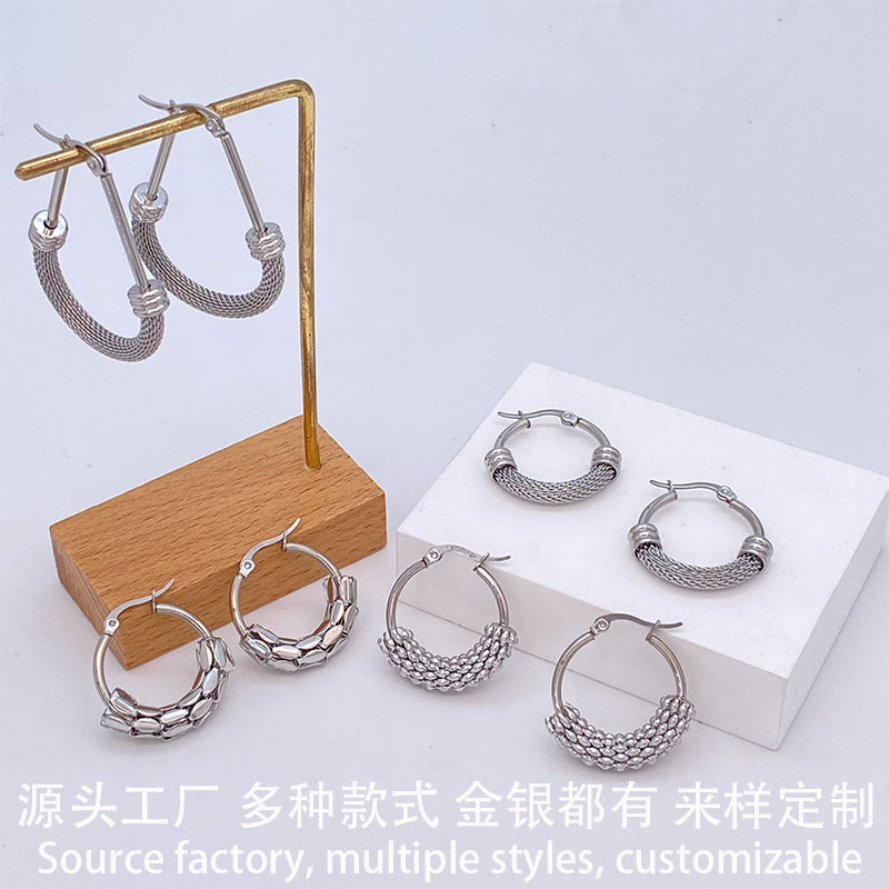 Wholesale Stainless Steel Titanium Steel Circle Halfnet  Earrings