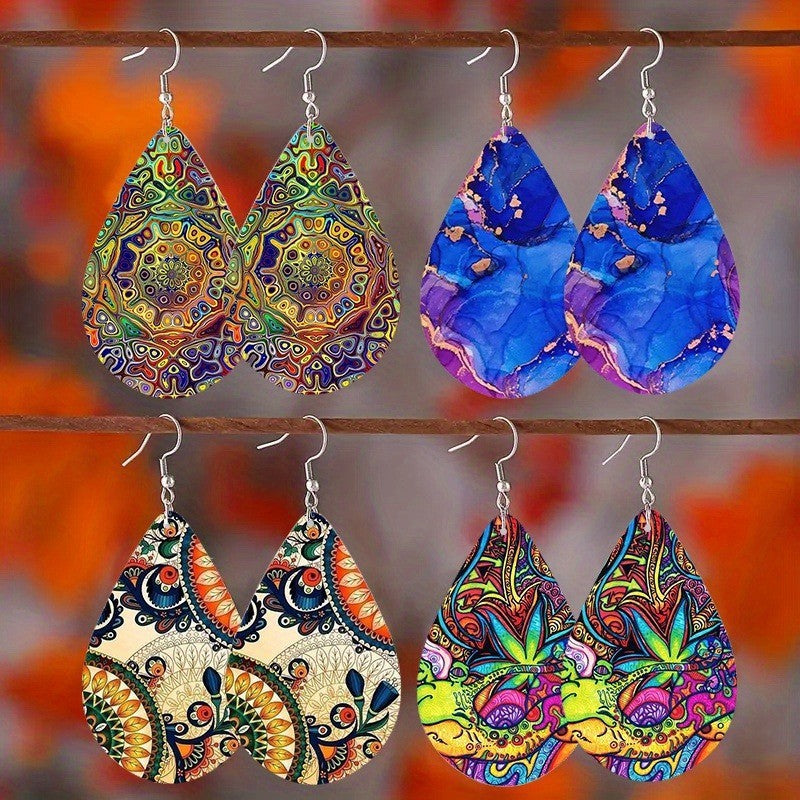 Wholesale Acrylic Cashew Flower Totem Bohemian Colorful Earrings