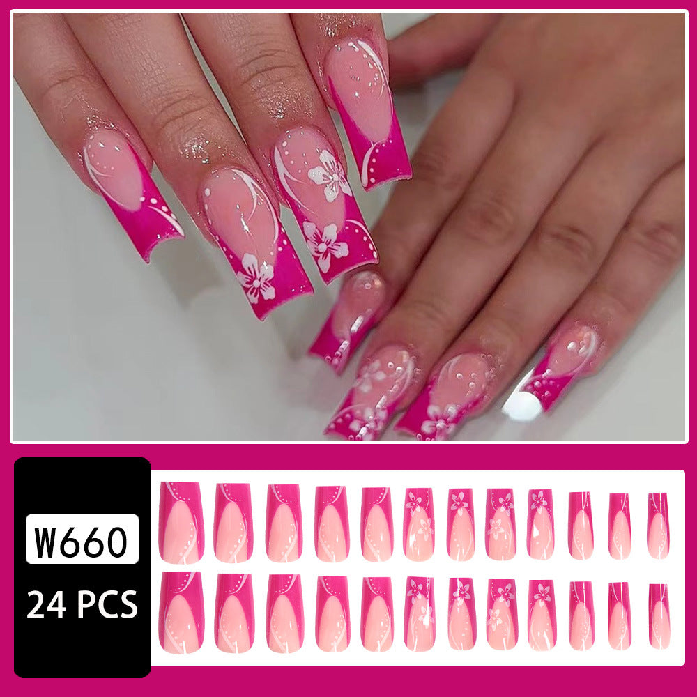 Wholesale 24 Pieces/box Rose Red Flower Manicure Press-on Nails Kits Nail Stickers ACC-NS-NaiEr012