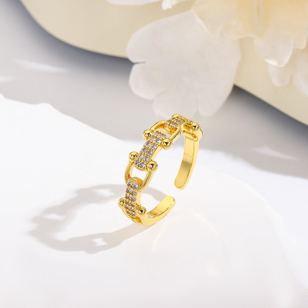 Wholesale Full diamond chain open copper plated 18k ring