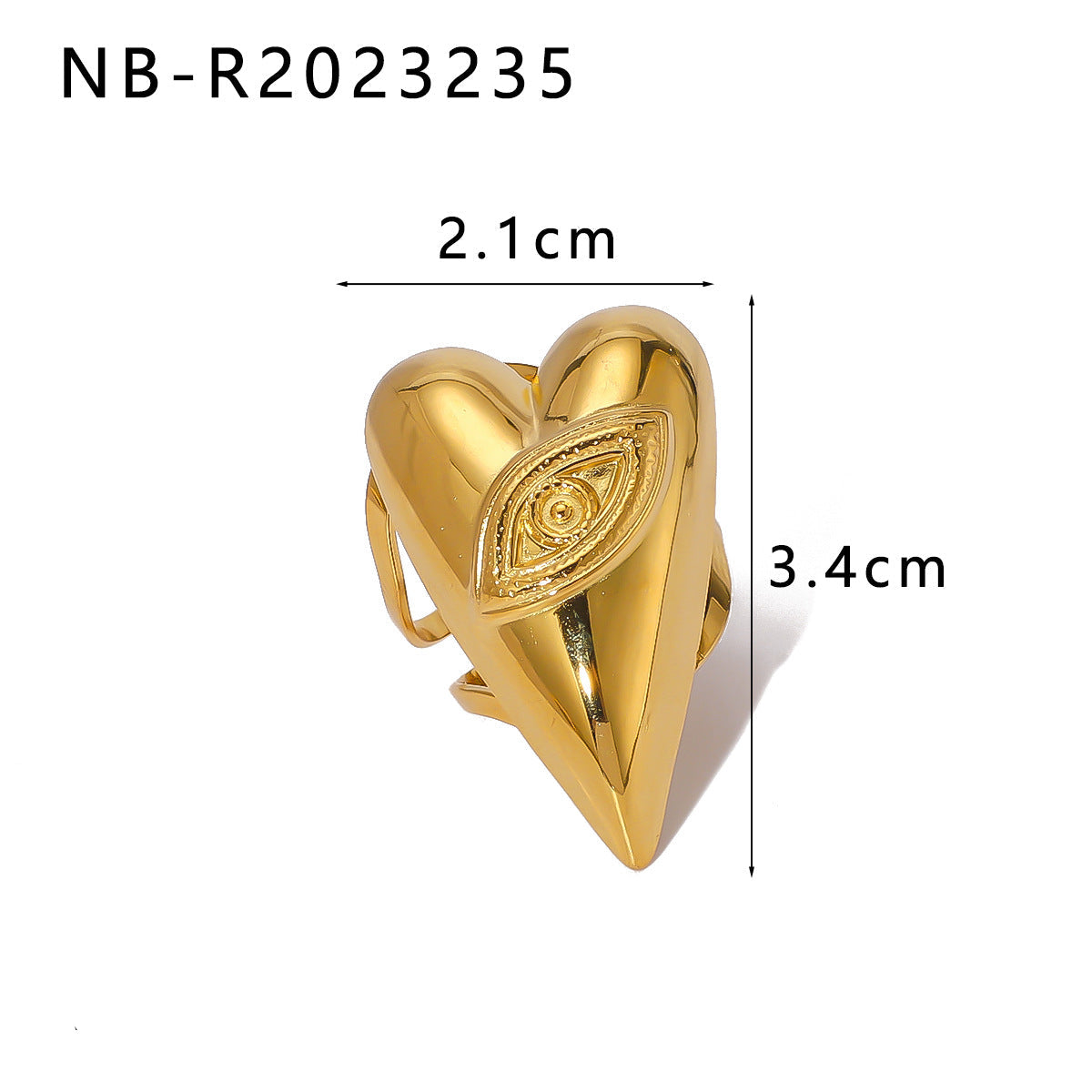 Wholesale Smooth Oversized 18K Gold Titanium Steel Heart Square Ring