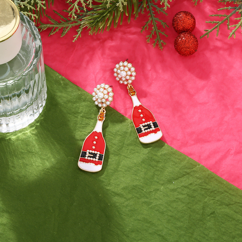 Wholesale Alloy Christmas Wine Bottle Metal Oil Drop Earrings