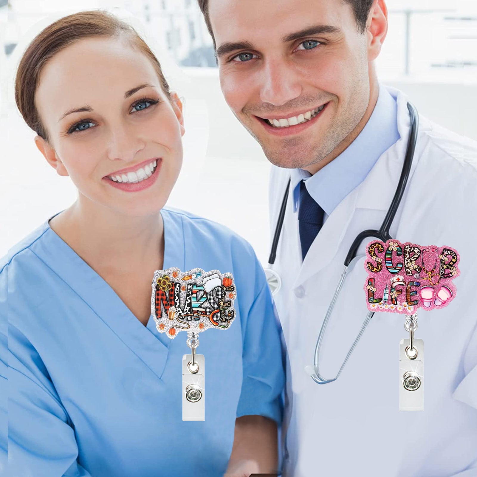 Wholesale Glitter Nurse ID Acrylic Badge Scroll Retractable Keychain Badge Reels ACC-KC-ChiHai011