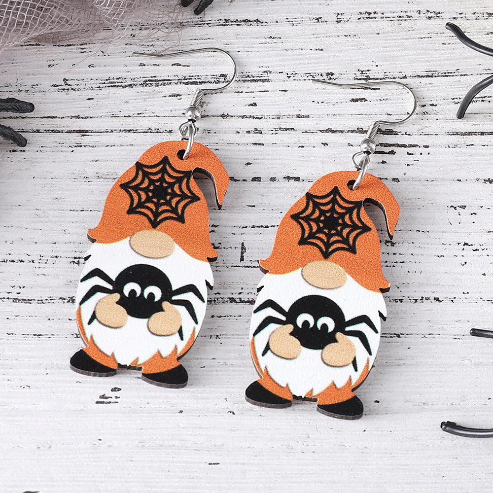 Wholesale Halloween Bat Skull Cute Dwarf Pendant Wood Earrings