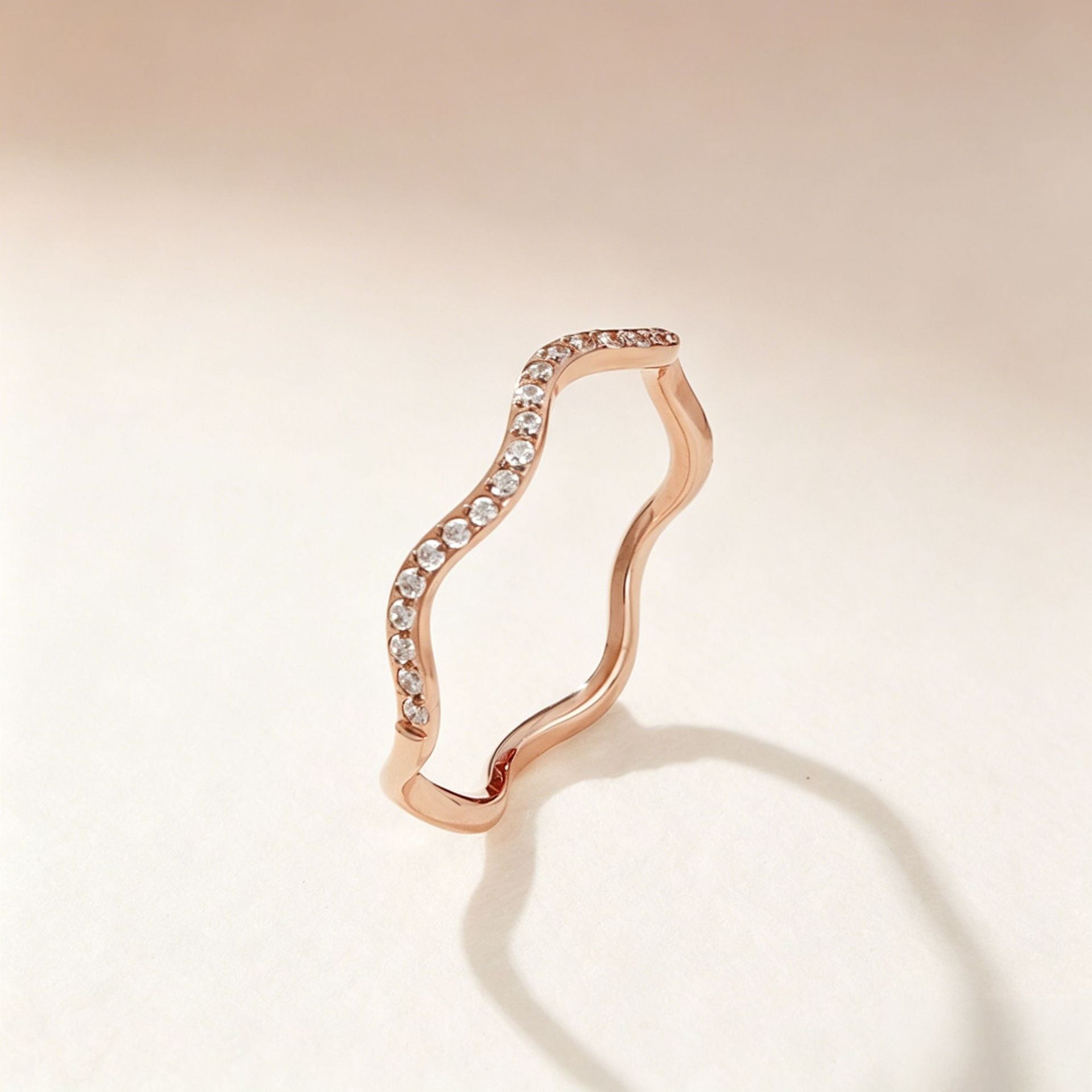 Wholesale Irregular Wave Patterned Titanium Steel Ring with Diamond Accents