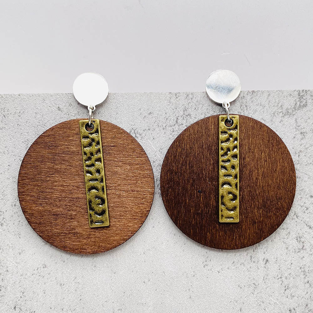 Wholesale Vintage Wooden Cross and Feather Earrings